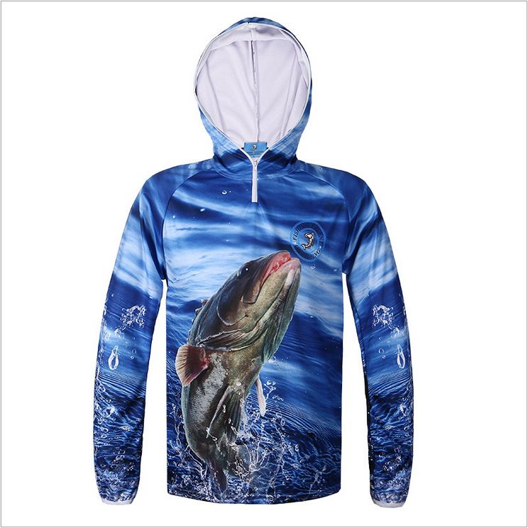 2021 Dropshipping New 3D Blue Print Hooded Fishing Shirt Real Fish ...
