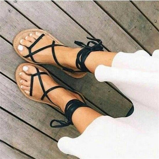 ankle tie sandals flat
