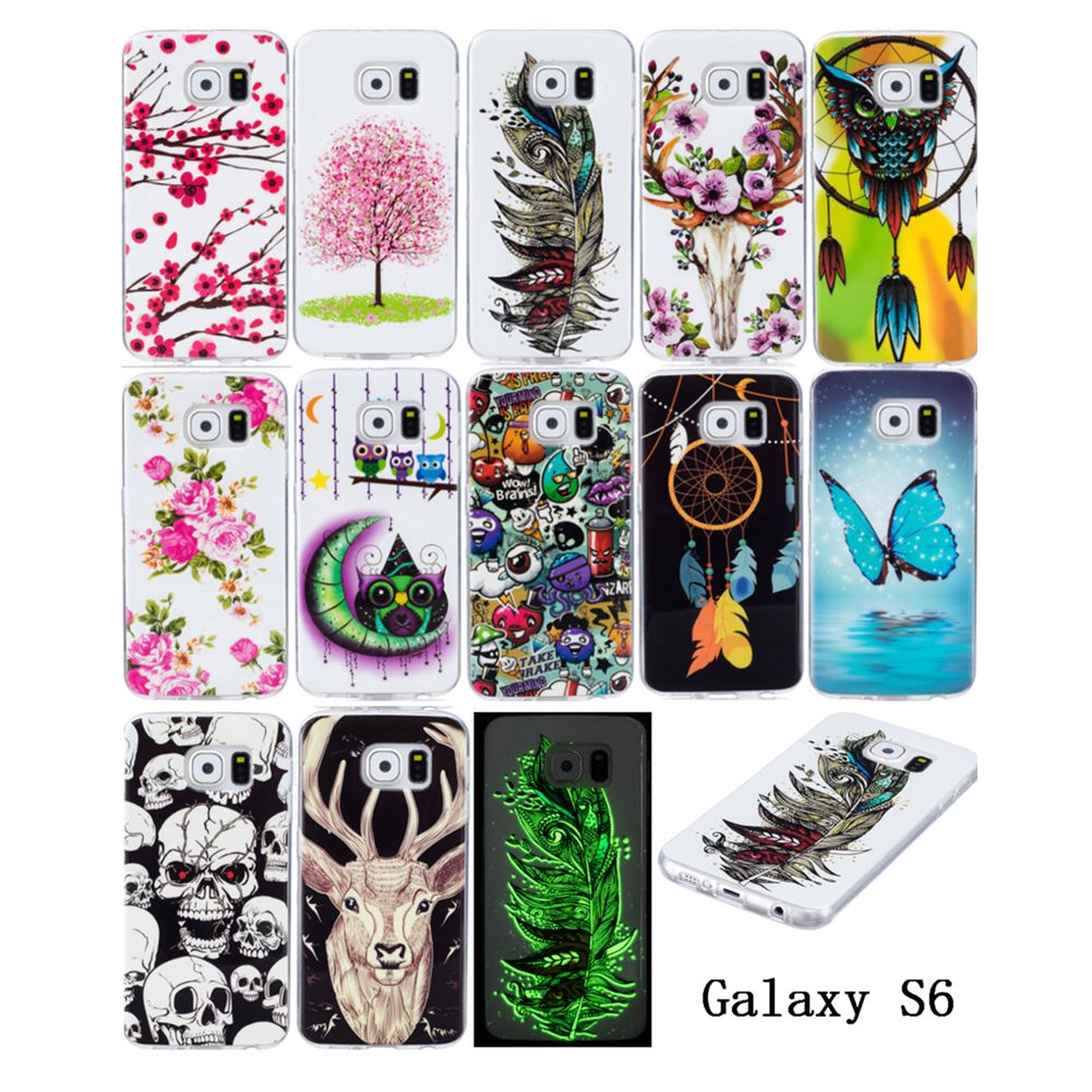 Para Samsung Galaxy S6 Fundas Cool Noctilucent Luminous Funda Cubierta Flores mariposa Búho