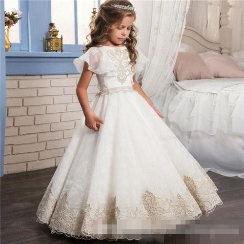 gold lace flower girl dresses