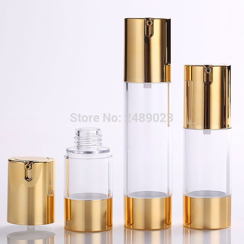Gold 15ml 30ml 50ml Airless Pump With Clear Body Bottle By Self