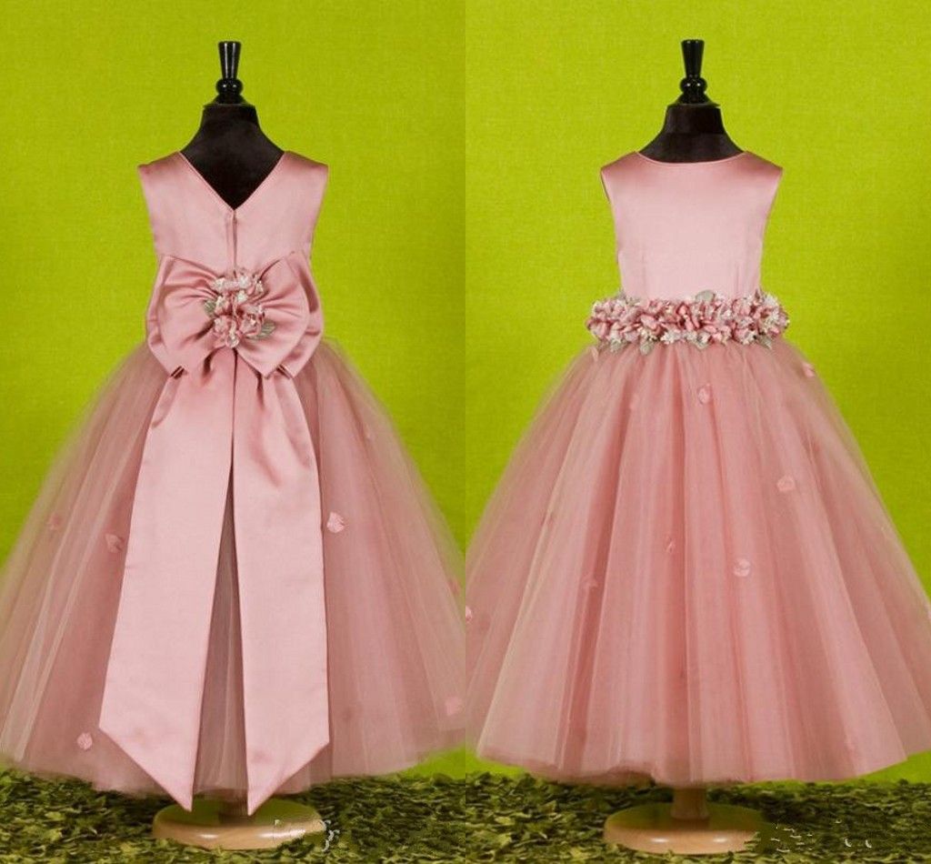 pink satin flower girl dress - 64% OFF 