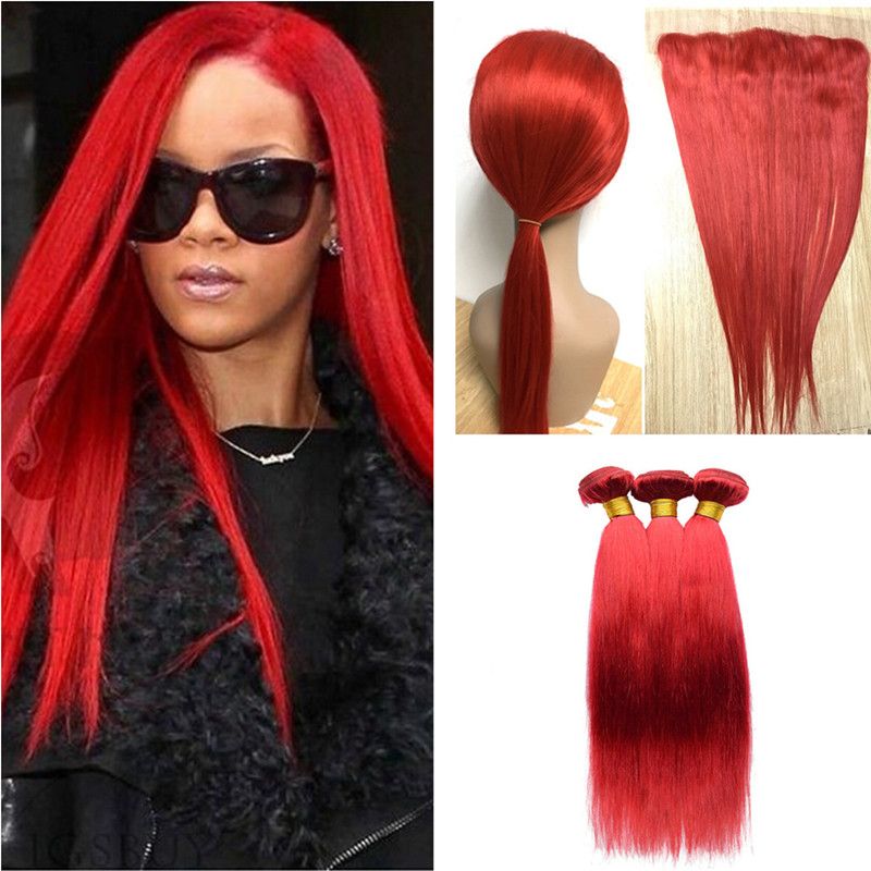 9a Ear To Ear Lace Frontal Closure With Bundles Rihanna Red