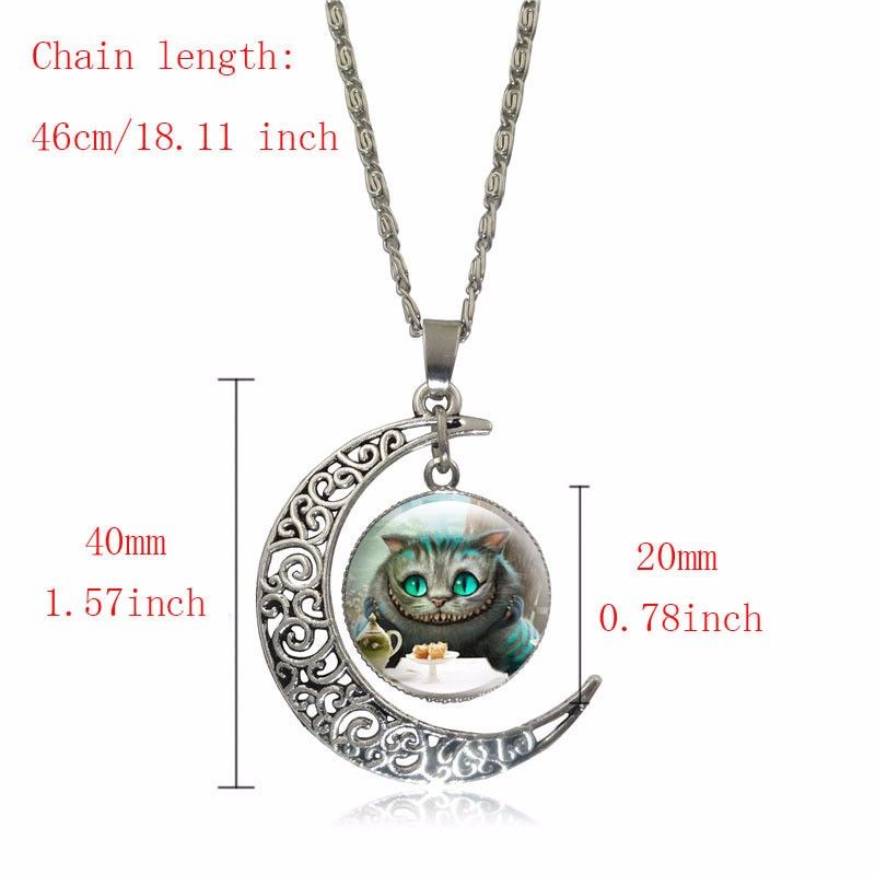 Alice in Wonderland Pendant Necklace Cheshire Cat Necklace Vintage Bronze Necklace