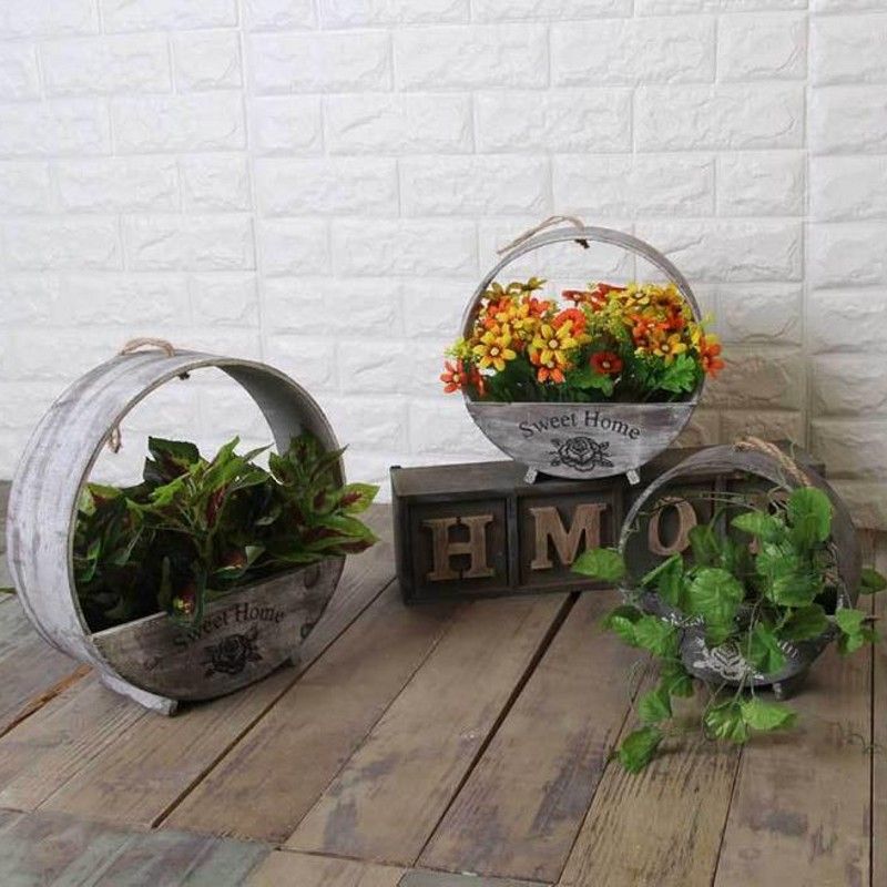 Großhandel Freies Verschiffen Blumentöpfe Hölzerne Hängende Blumen