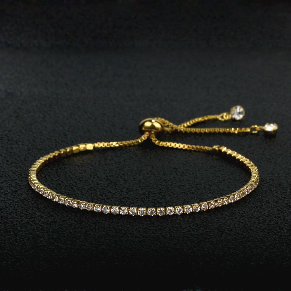 Party Jewelry Adjustable Bracelet For Women 2mm Cubic Zirconia Gold