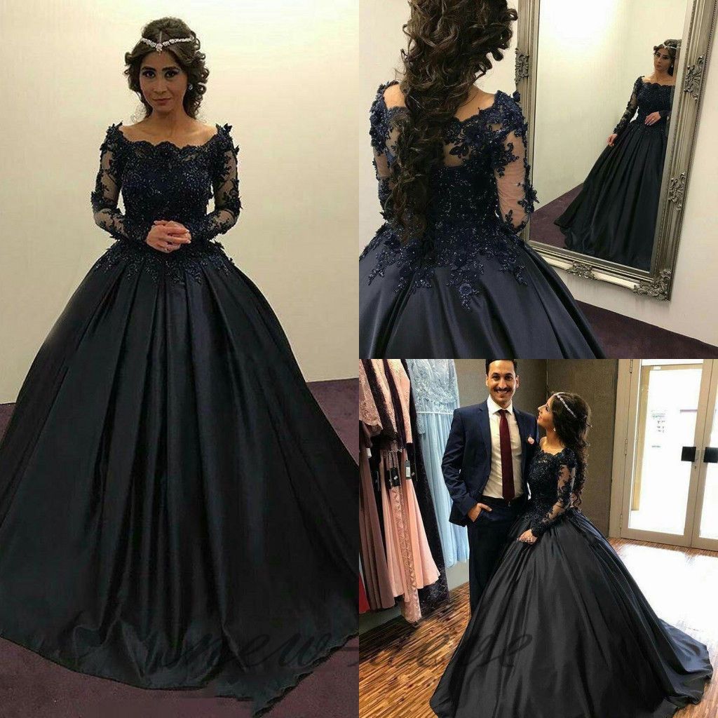 black wedding dress lace sleeves