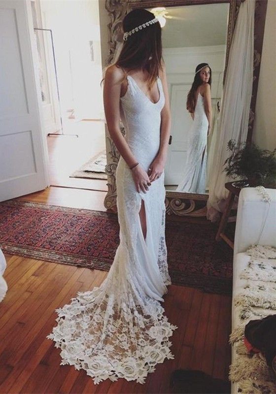 low back boho wedding dress