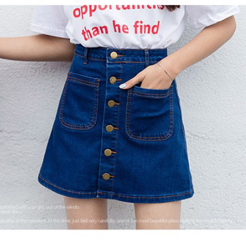 saia jeans com bolso na frente