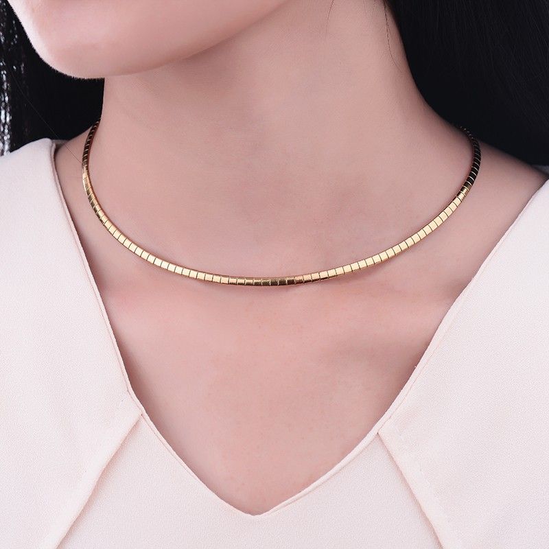 Women Stainless Steel Silver/Gold Snake Chain Necklaces Chunky Bib Collar Choker