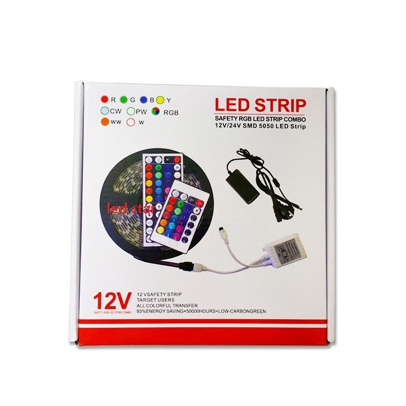 RGB LED Strip Light 5050 30leds/m AC220V 5m DC 12V Flexible Strip power Full Set 