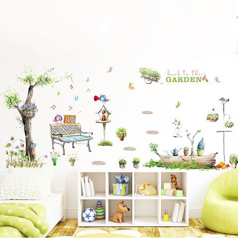Diy Cartoon Bird Wall Sticker Garden Tree Flower Mailbox