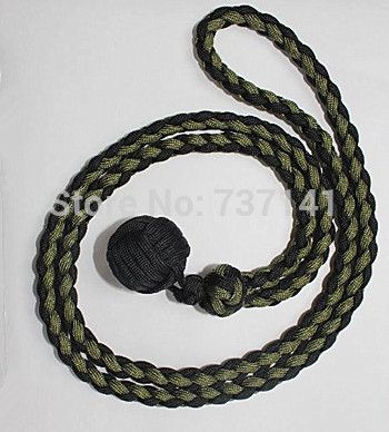 Large Monkey Fist Black Color LONG Paracord Keychain 1" Steel Ball New 1Pc 