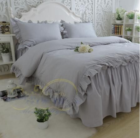 Gray High Quality Cotton Twill Pure Grey Big Ruffles Korean