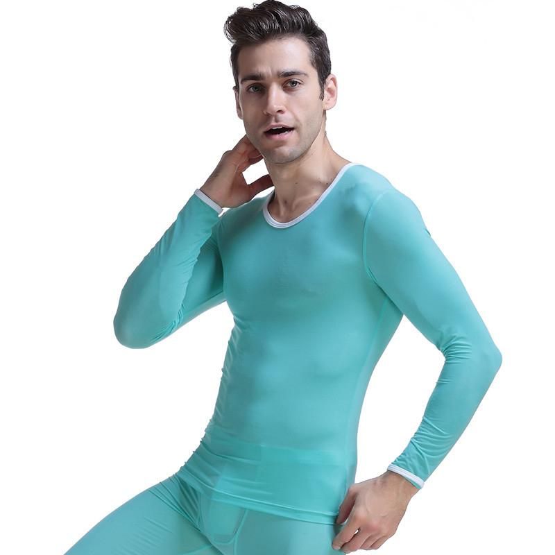 2020 Mens Underwear Long Sleeve Hyperelastic Ultrathin Translucent Slim ...