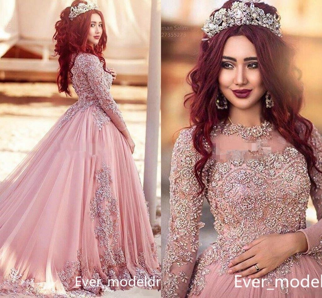 pink gown with sleeves