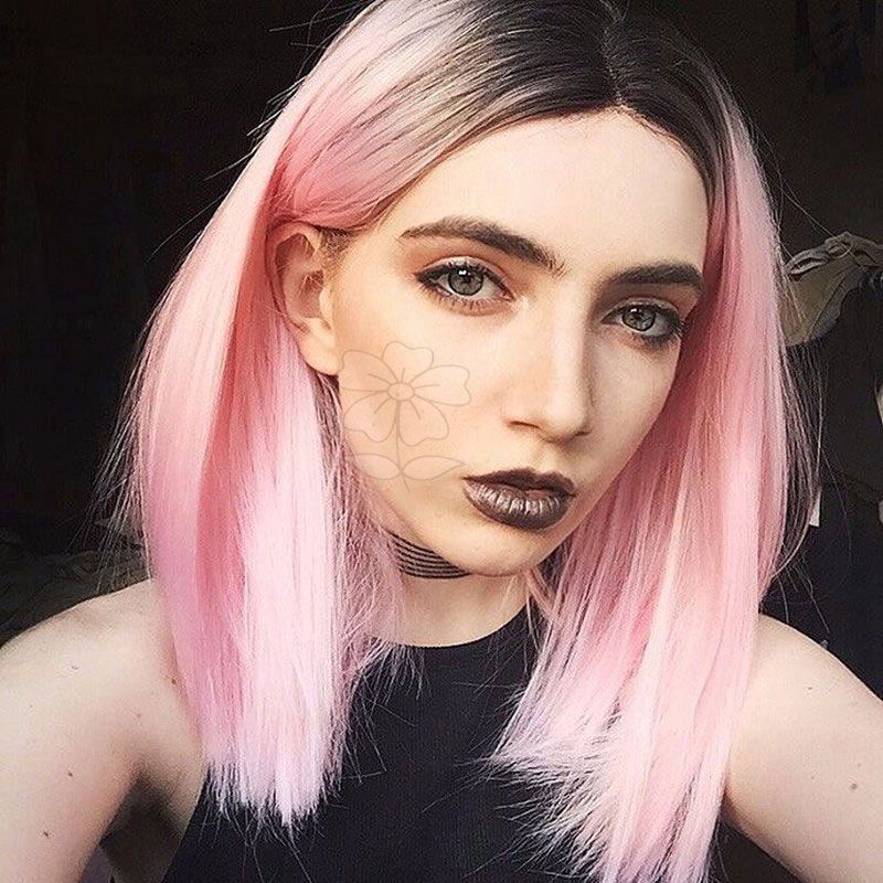 Ombre Pink Synthetic Lace Front Wig Short Bob Straight Wigs 2tone Black Pink Ombre Glueless Lace Front Wigs Heat Resistant Hair Women Wigs Canada 2019