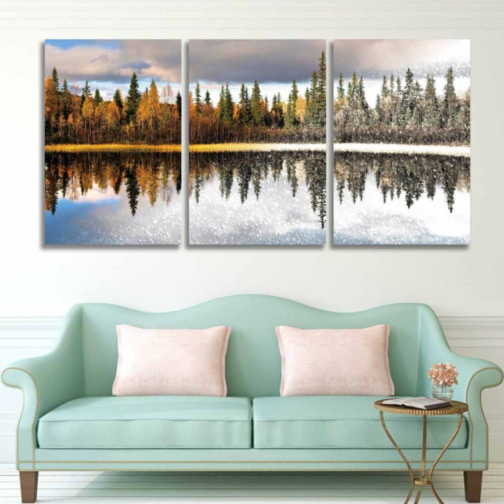 2020 3 Panel Canvas Wall Art Prints Tree River Season Landscape Painting Scenery Picture For Home Decor Living Room Sofa Background From Anhonestseller 9 Dhgate Com