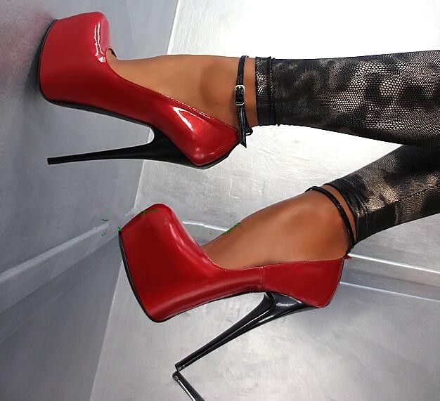 red and black high heel shoes