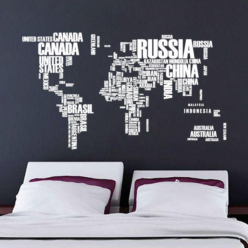 New Arrive Colorful Black White World Map Removable Wall Decal Art