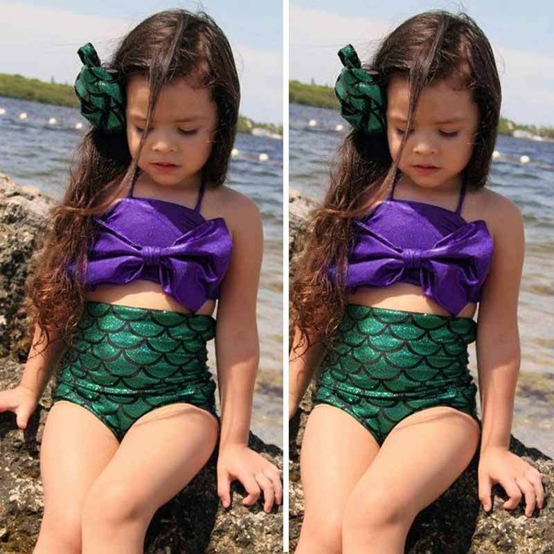 2Pcs Kids Baby Girls Tankini Bikini Set Summer Mermaid Swimwear Beachwear