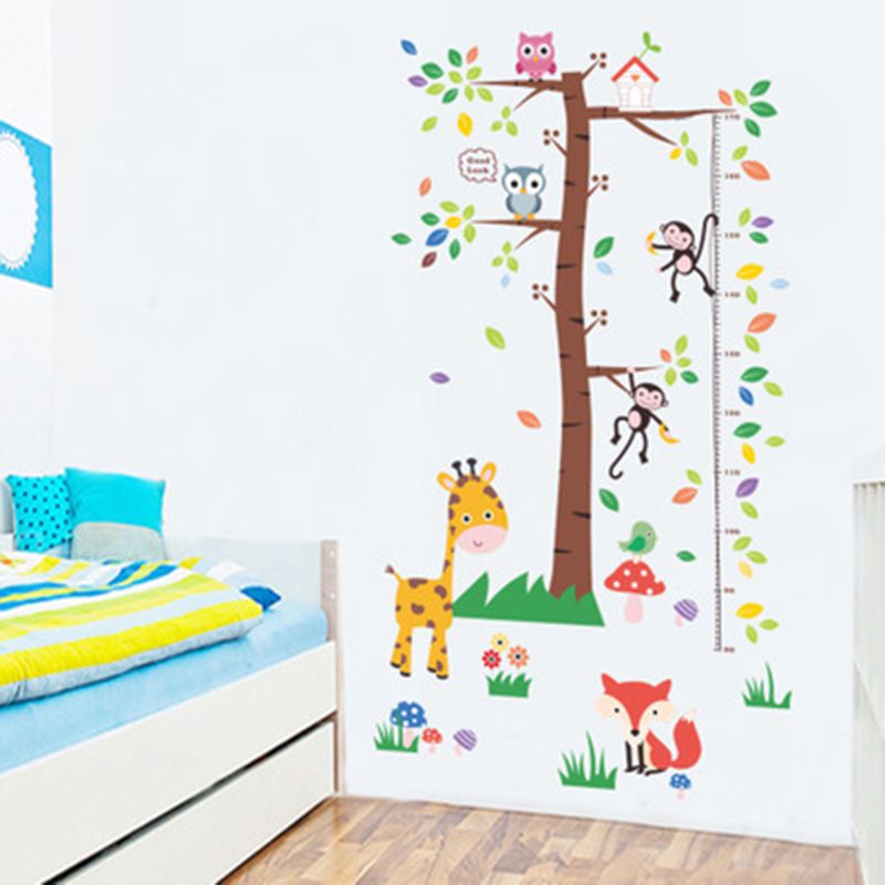 Large Tree Cartoon Animals Height Ruler Growth Chart Wall Decals Kids Room Nursery Decor Wall Stickers Art Grass Giraffe Mushroom Wallpaper Canada