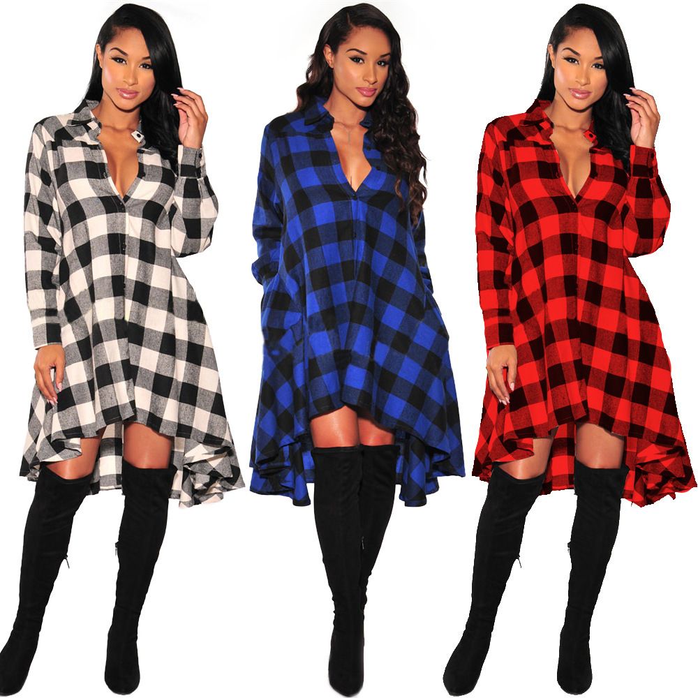 long checked shirt dress womens