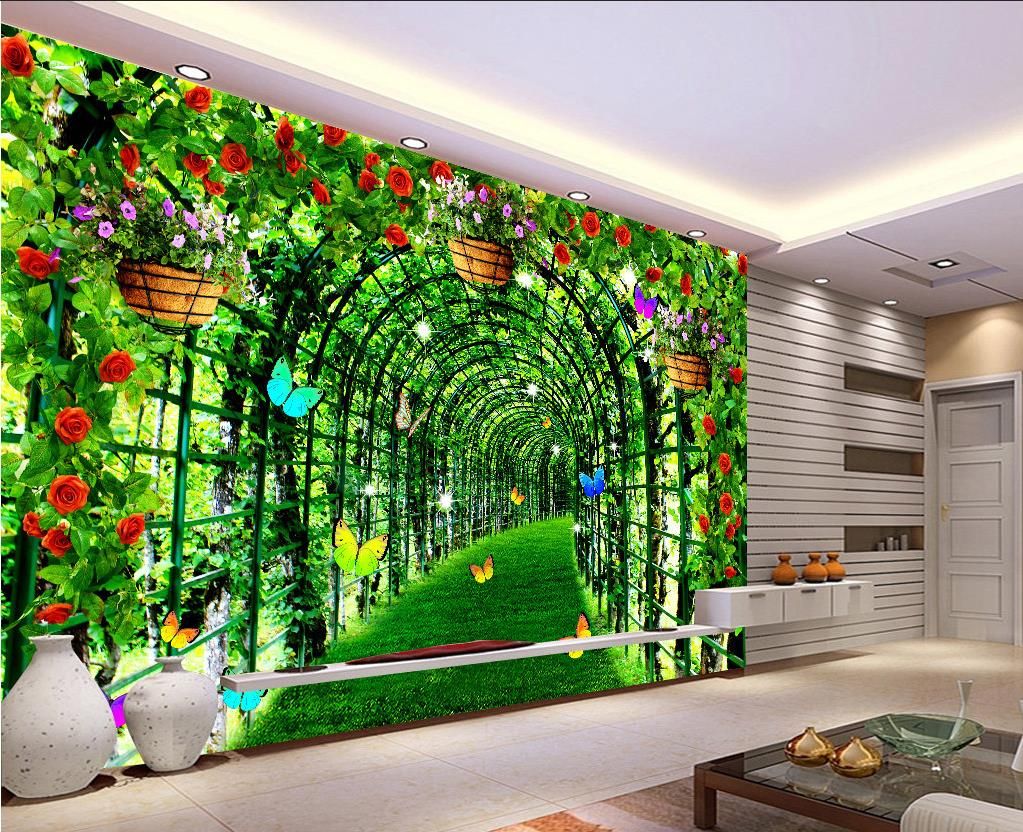green flower corridor tv wall