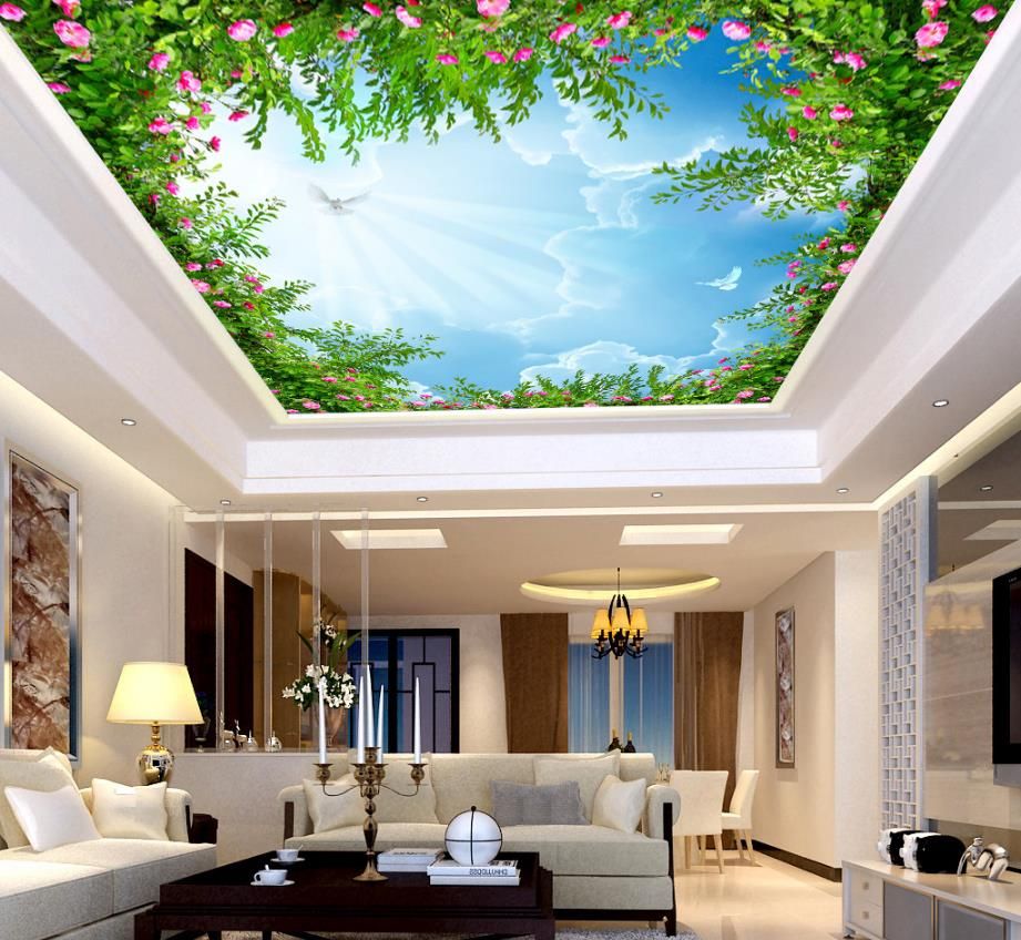 Customize Modern Wallpaper Blue Sky And White Clouds Nonwovens 3d