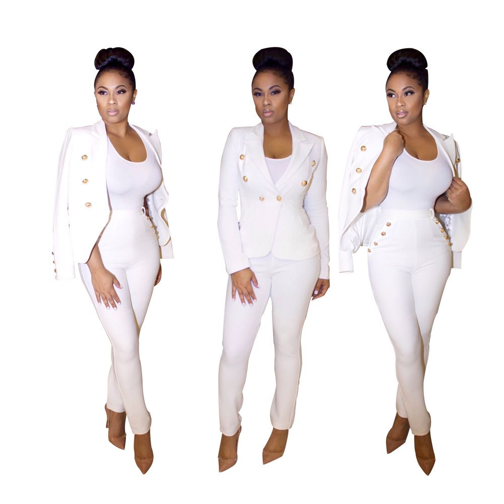 ladies white pants suit
