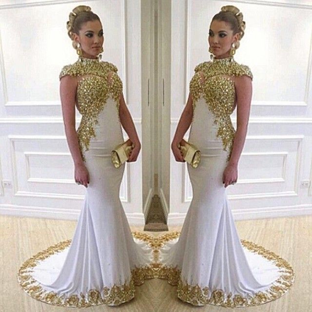 white long sleeve beaded dress