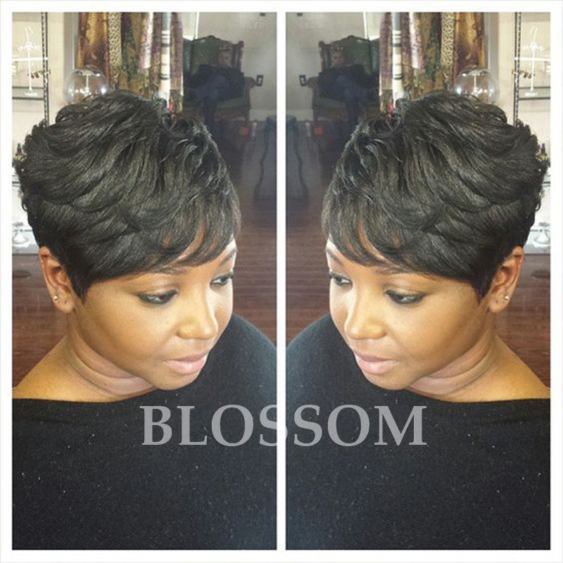 Very Short Human Pixie Cut Wigs With Baby Hair Brazilian Black