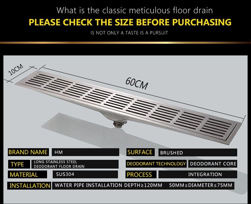 Discount 60*10cm Floor Drain ZIPPER Style Stainless Steel 304 Linear