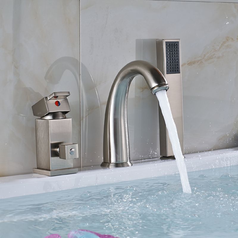 Modern /& Sleek Easy Installation Single Handle Waterfall Bathroom Water Faucet by Beelee Solid Brass Body Brushed Nickel Deck Mounted
