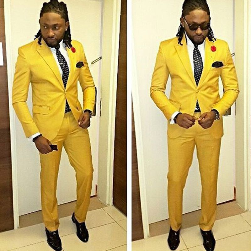 Handsome Yellow Wedding Men Tuxedos 2018 Two Piece One Button