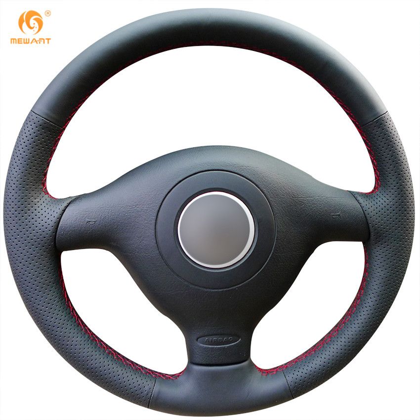 Mewant Black Genuine Leather Car Steering Wheel Cover For