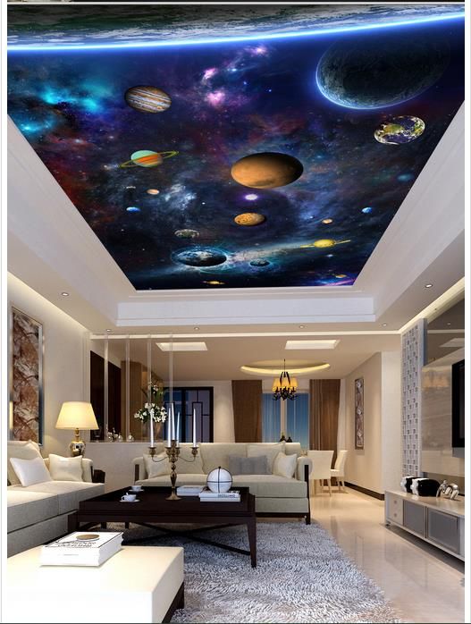 High Quality Custom 3d Ceiling Wallpaper Murals Dazzle Beautiful Space Planet Sitting Room Hall Bedroom Ceiling Frescoes Wall Best Wallpapers High