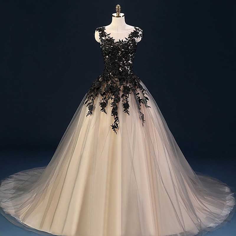 black and champagne gown