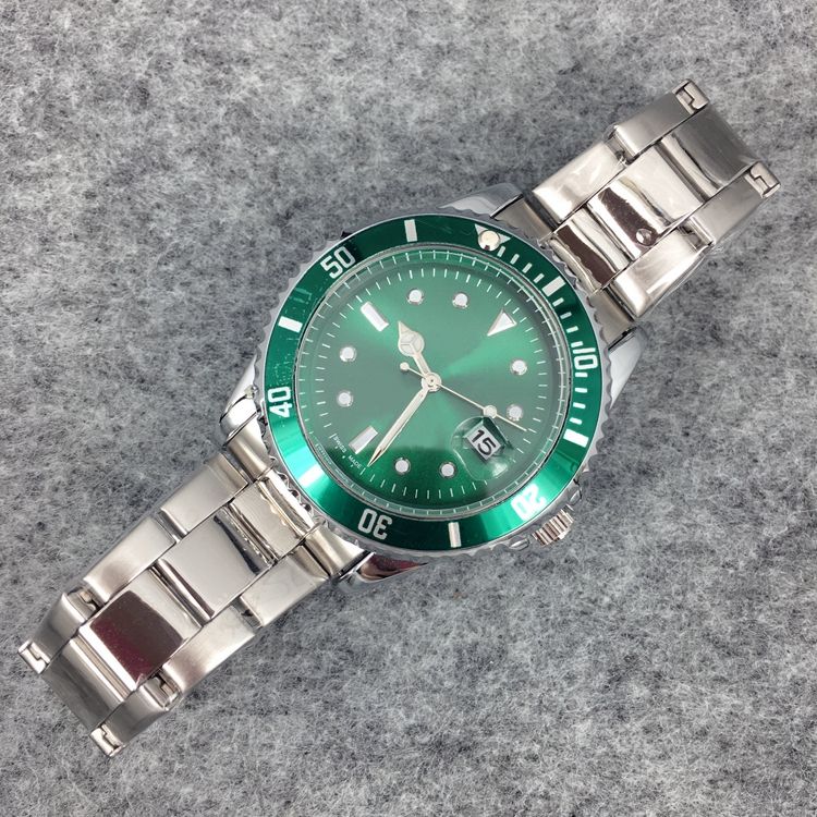 silver green watch