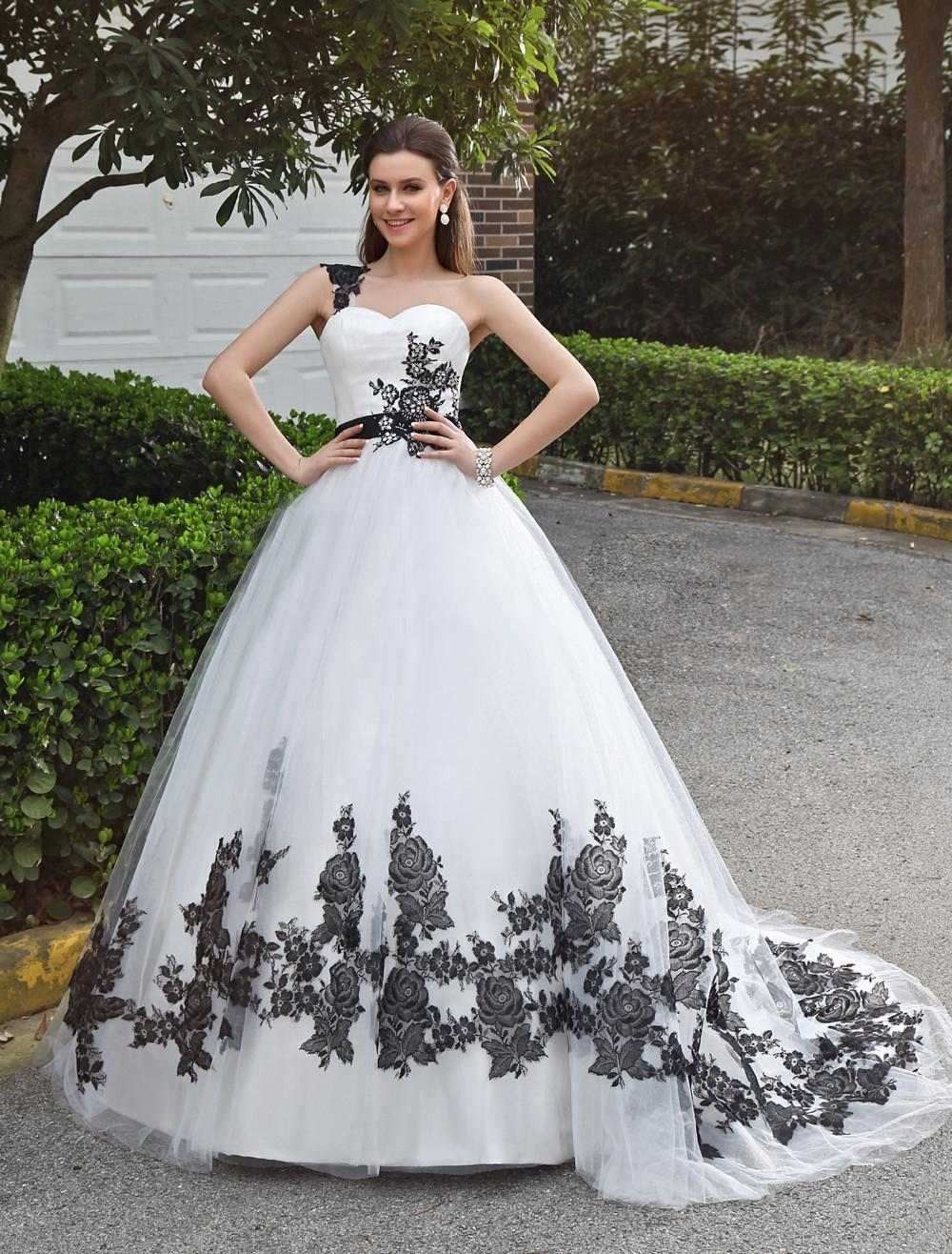 Plus2-26W Gothic Black&White Wedding Dresses Vintage Strapless Bridal Ball Gowns