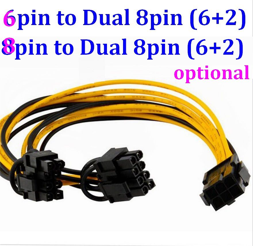 6pin To Dual 8pin Cable 8 Pin Male PCI Express To 2 X PCIe 8 6+2 