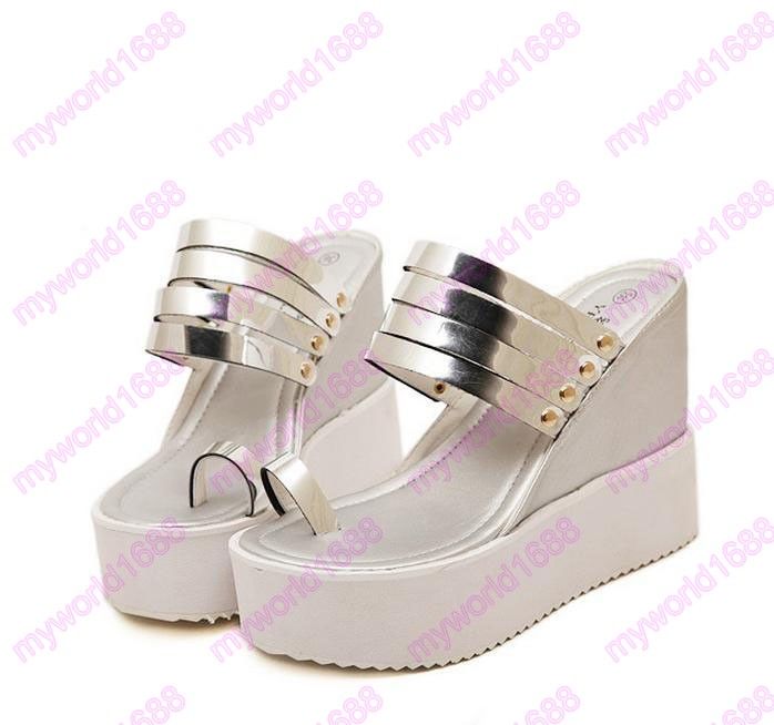 silver wedge high heels
