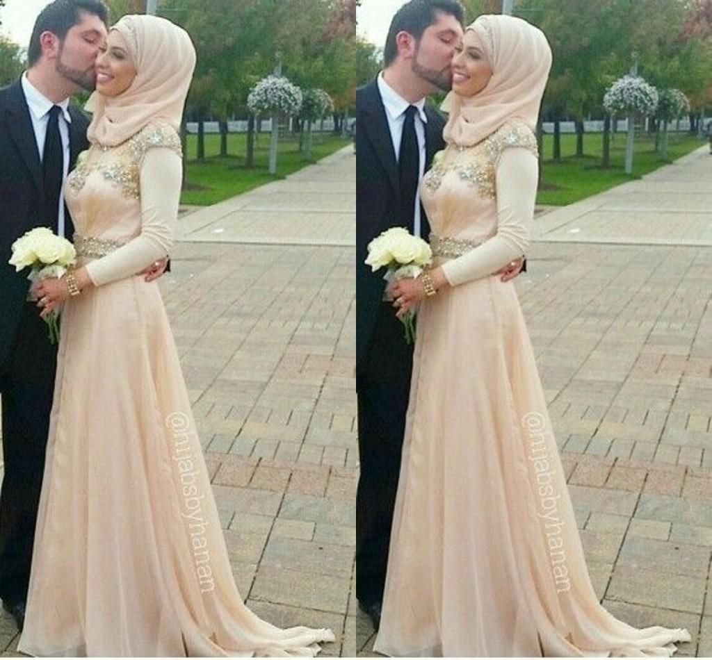 Acheter 2019 Printemps Robes De Mariée Hijab Islamique Femmes Musulmanes événement Formelle Haute Cou Robes De Mer A Line Custom Made Vintage Manches