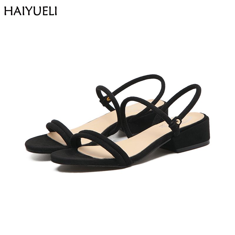 ladies black low heel sandals