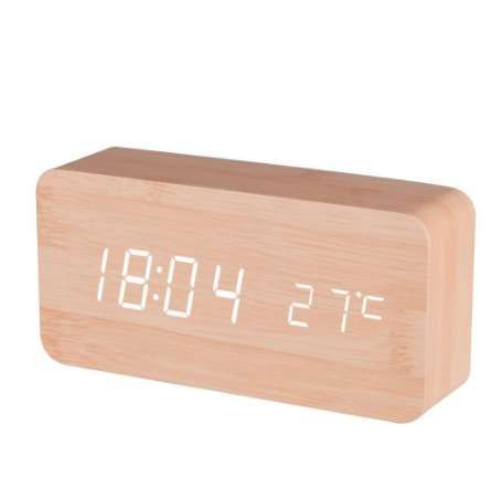 Baldr Reloj de alarma de madera Digital Medidor de temperatura Calendario USB Inicio de escritorio Termómetro Temporizador de suspensión LED Mesa de control de sonido Reloj