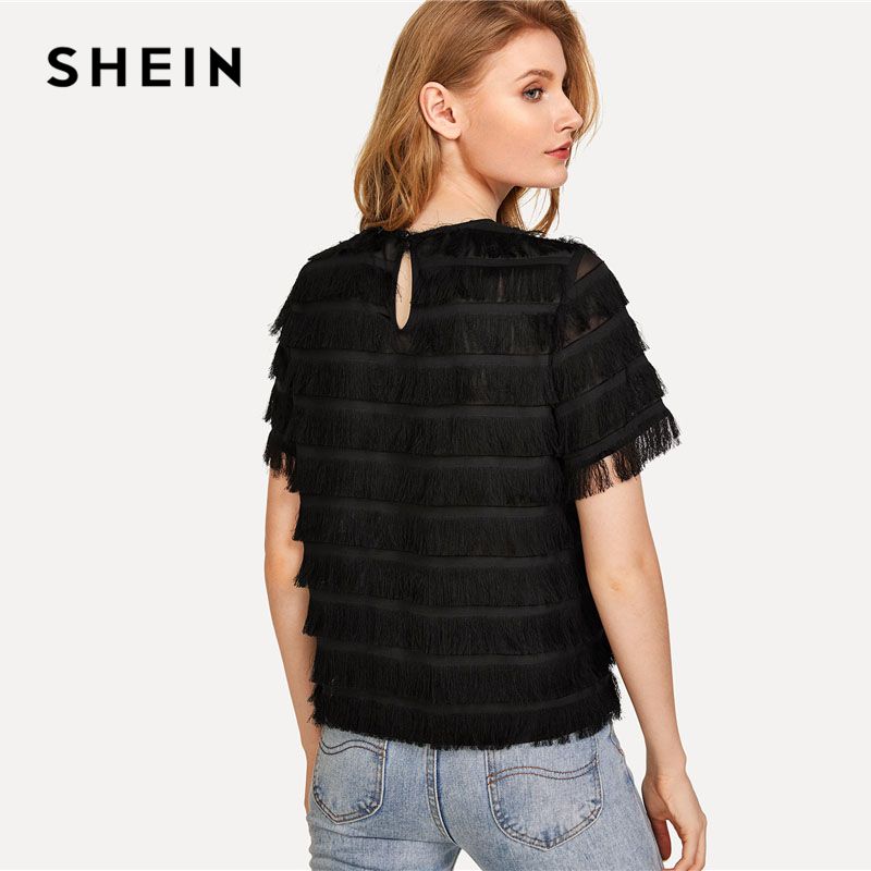 Acquistare Camicia A Maniche Lunghe A Strati Con Nappe SHEIN Maglietta A  Maniche Lunghe Con Bottoni Neri Girocollo Donna Camicetta Normale 2018  Camicia Casual Estiva Da Weekend Economico | Consegna Veloce E