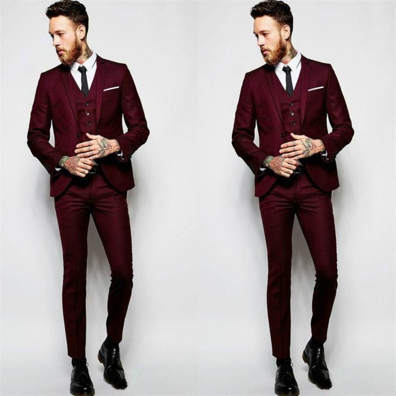 Acquista Smoking Da Sposa Bordeaux Belli Abiti Da Uomo Slim Fit Da