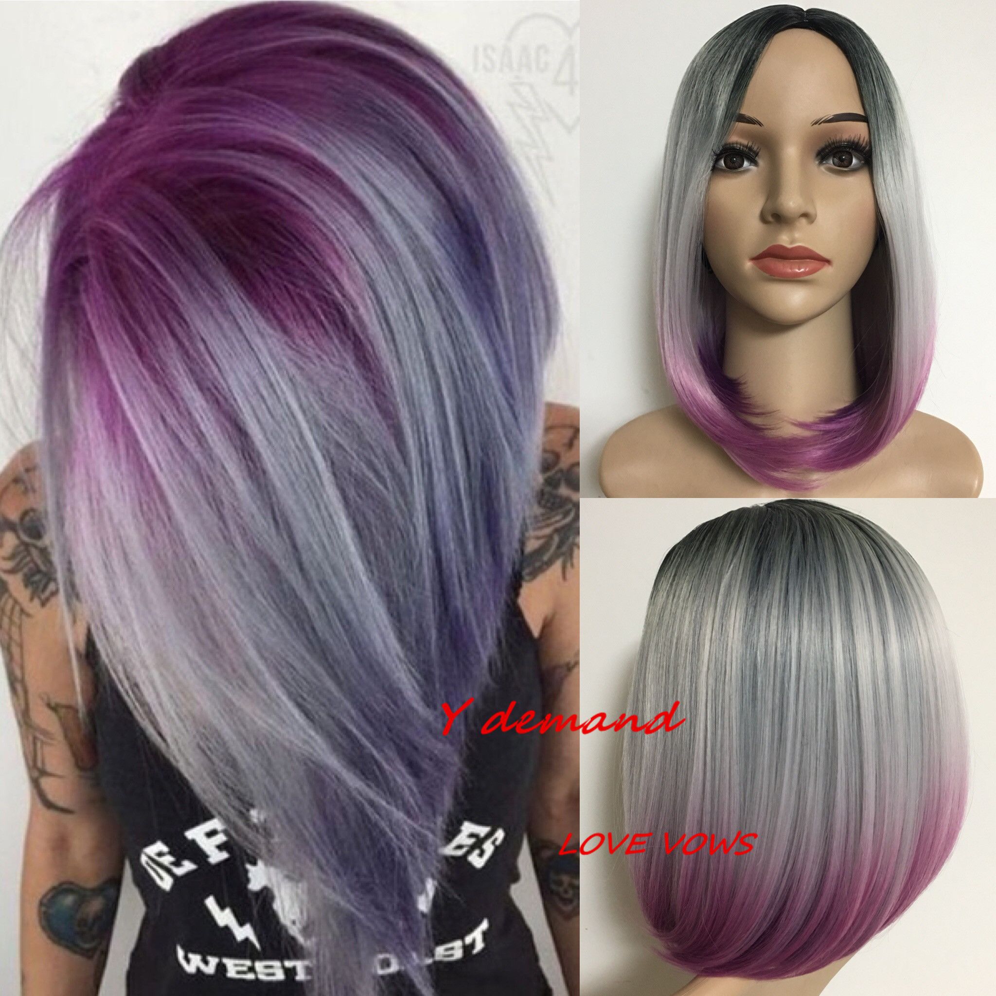 Newest Bob Short Straight Wig Siulation Brazilian Human Hair Wigs Tan Three Color Black Grey Purple Hair Afrofull Wigs In Stock Y Demand Wigs Uk