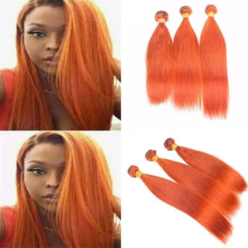 New Arrival Orange Hair 3 Bundles Silky Straight Colored Burnt