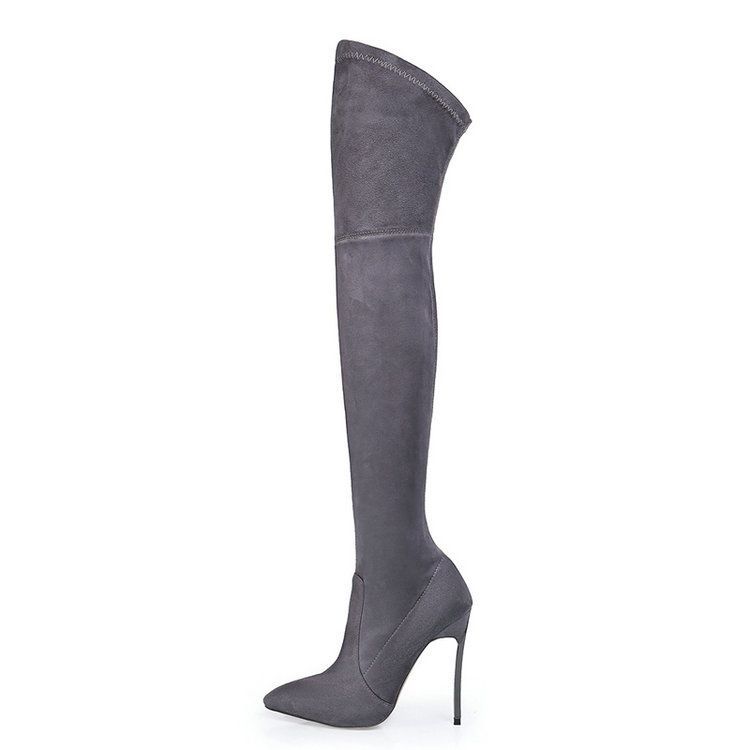 grey knee high boots no heel